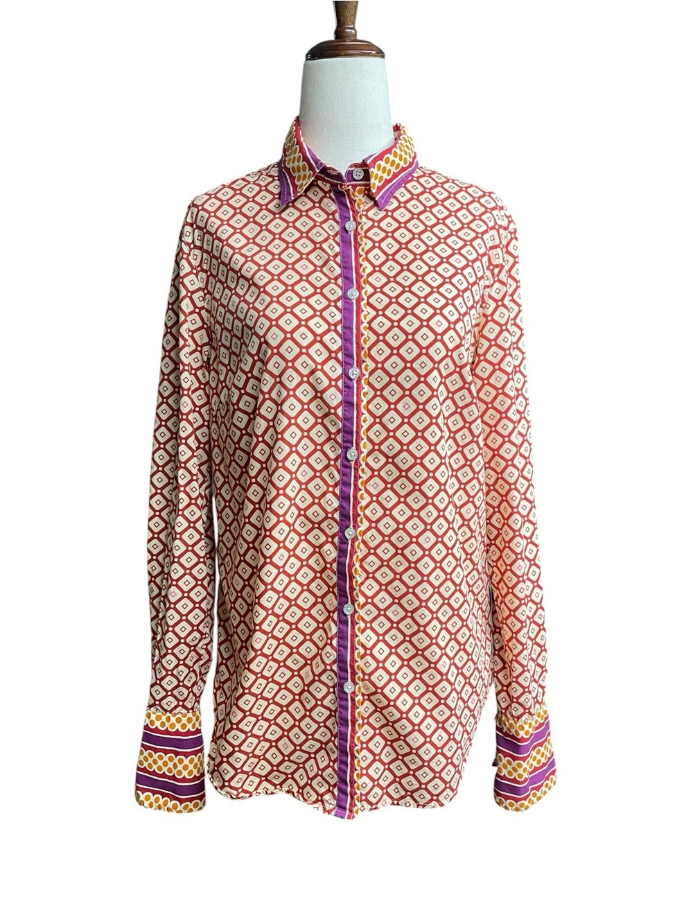 0039 Italy Geometric Print button Shirt 100% Cotton Size Small